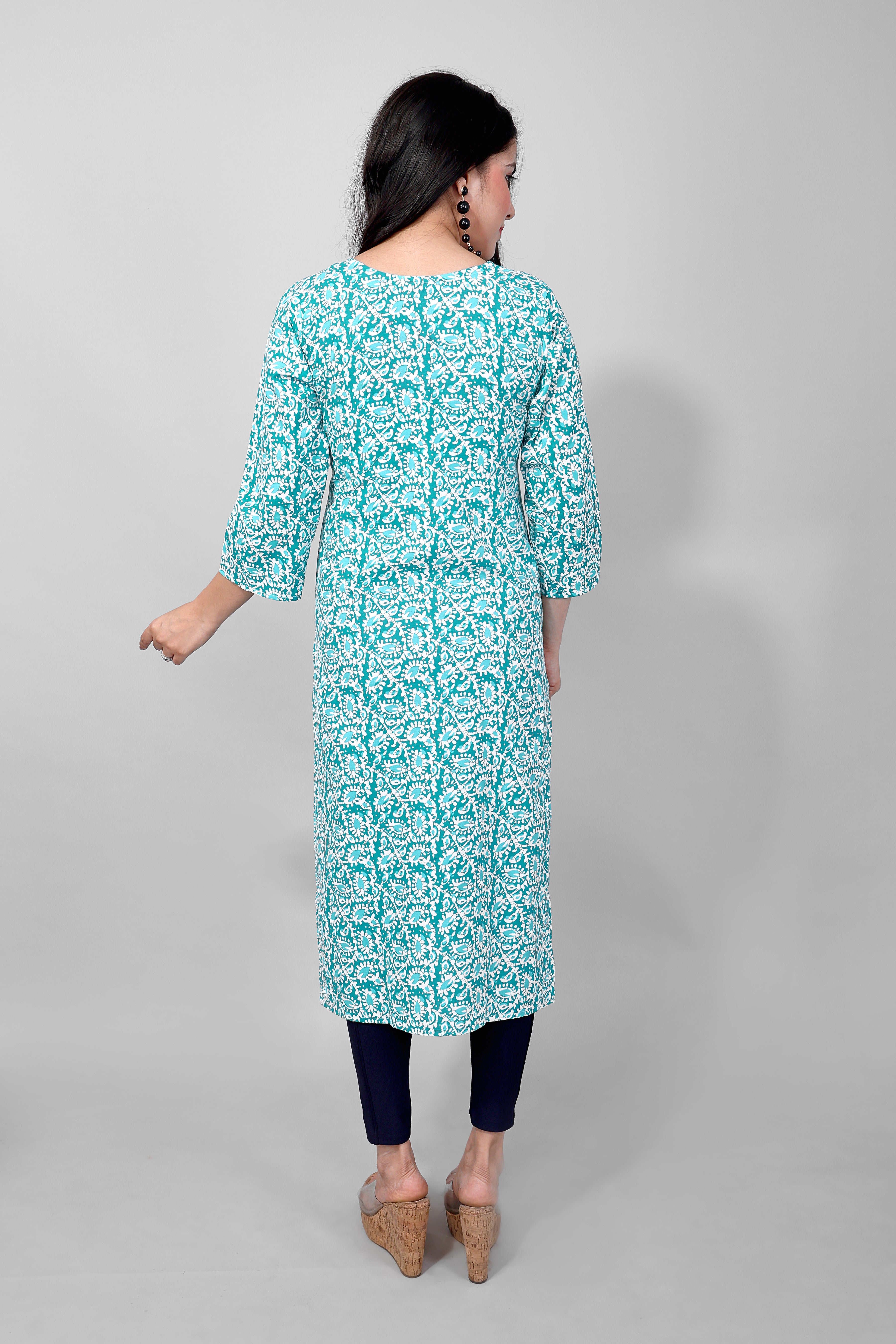 Sky Blue Printed Long Kurta