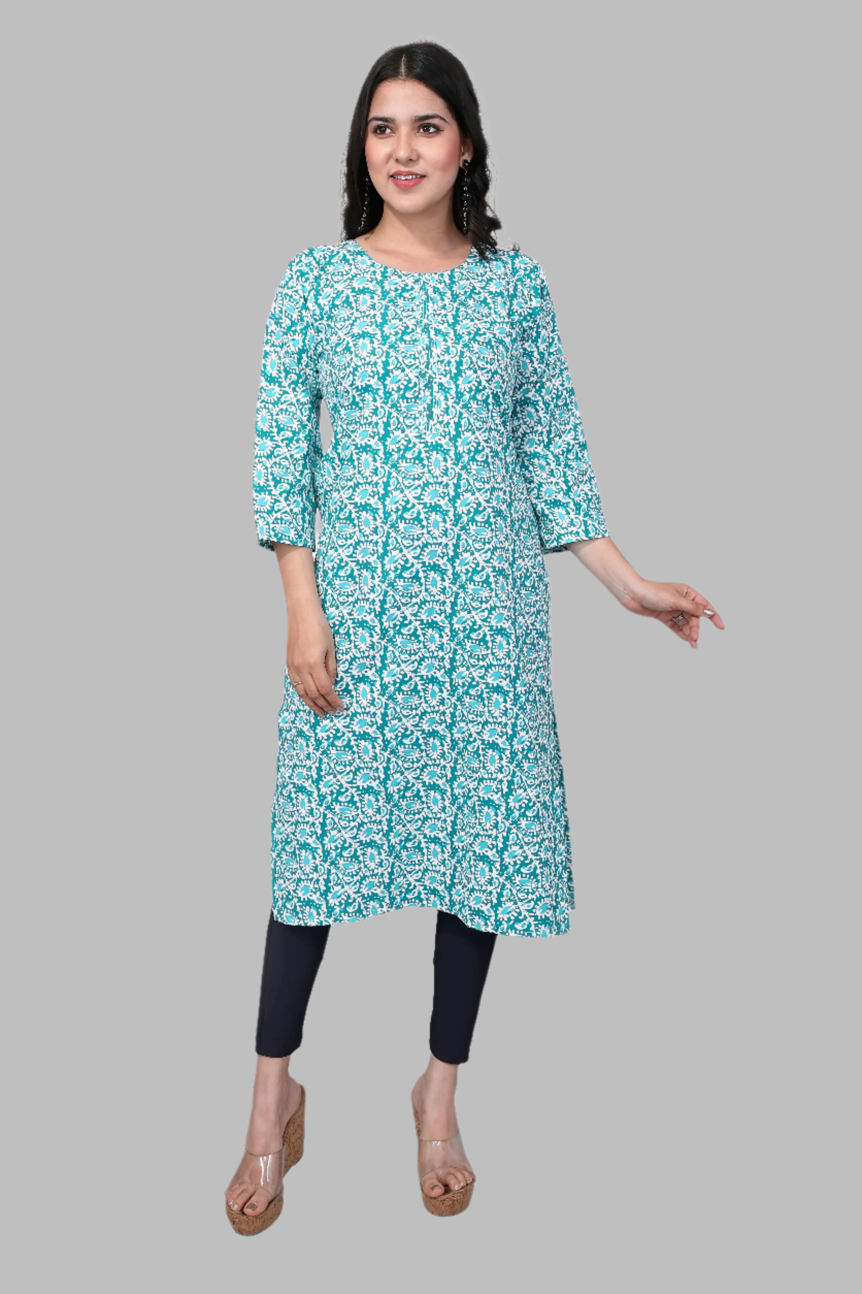 Sky Blue Printed Long Kurta