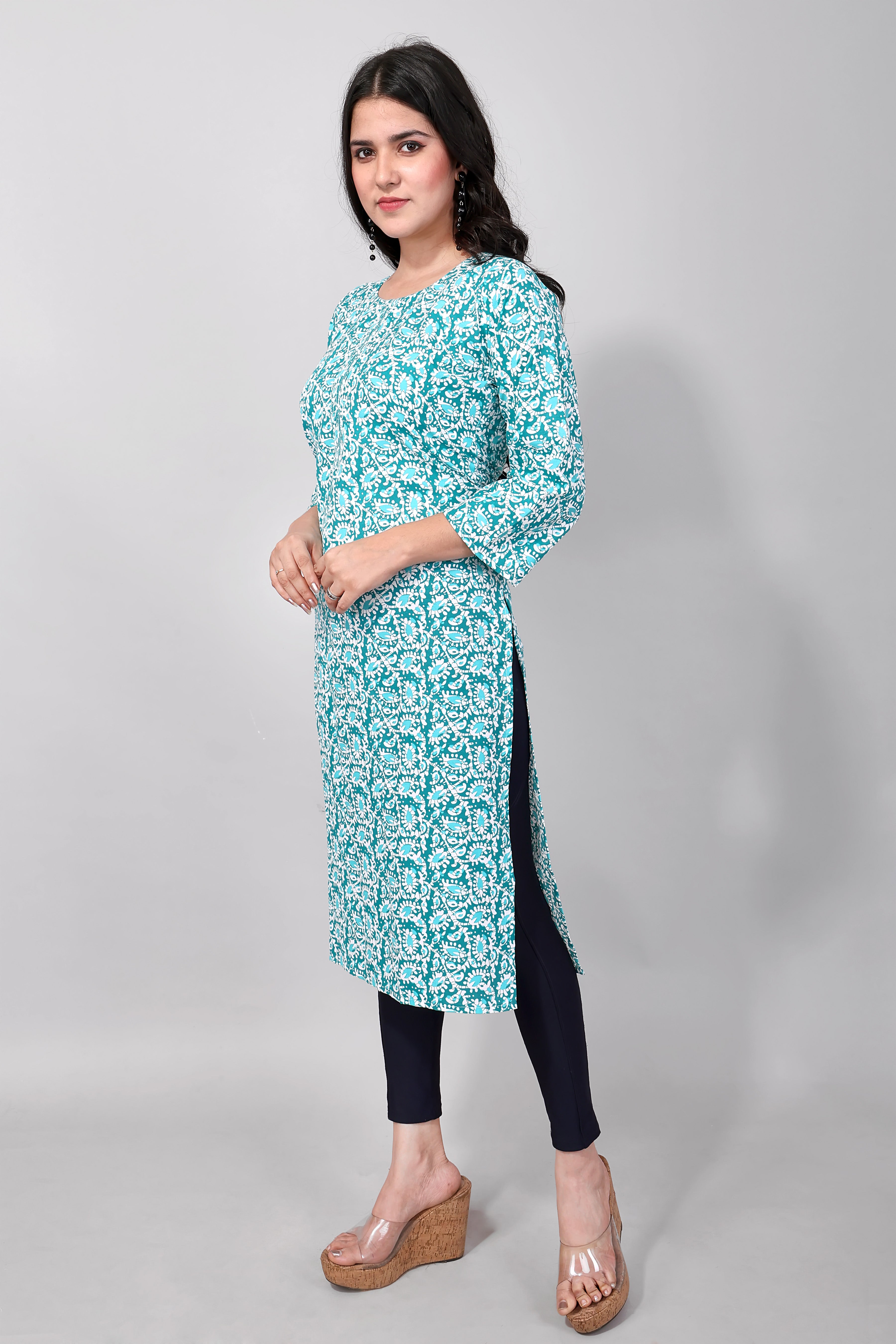 Sky Blue Printed Long Kurta