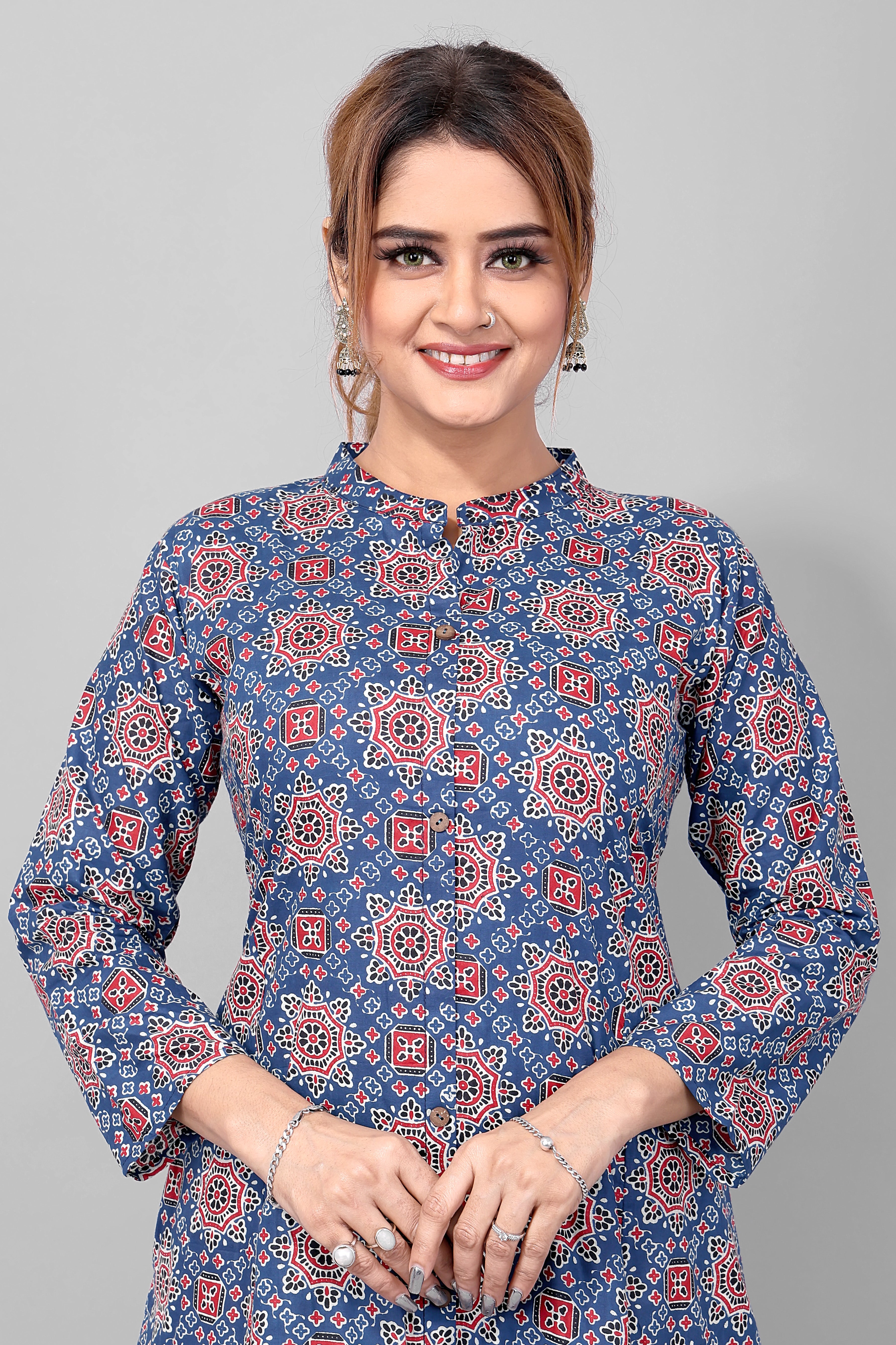 Gray Printed Cotton Kurti