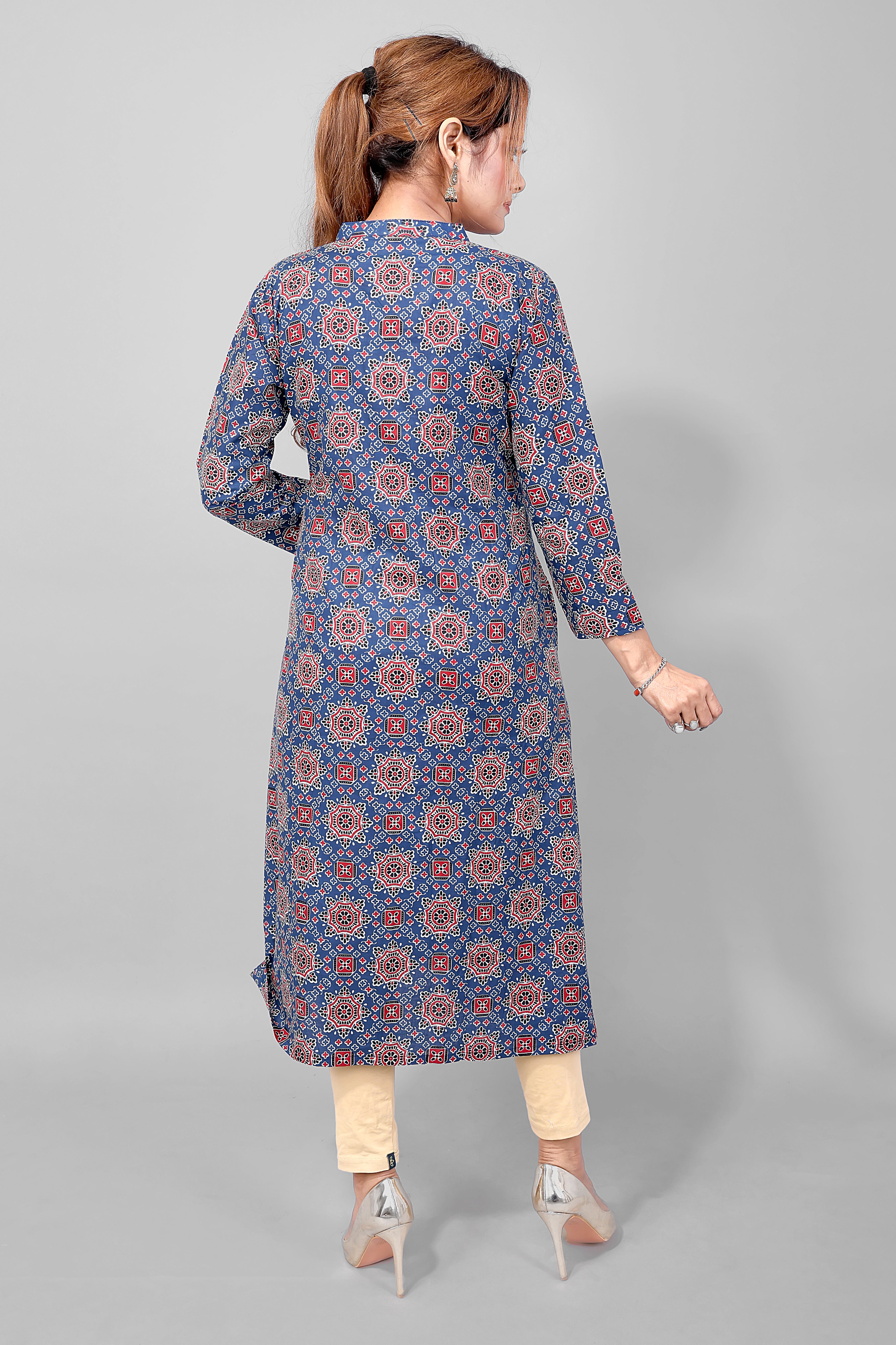 Gray Printed Cotton Kurti