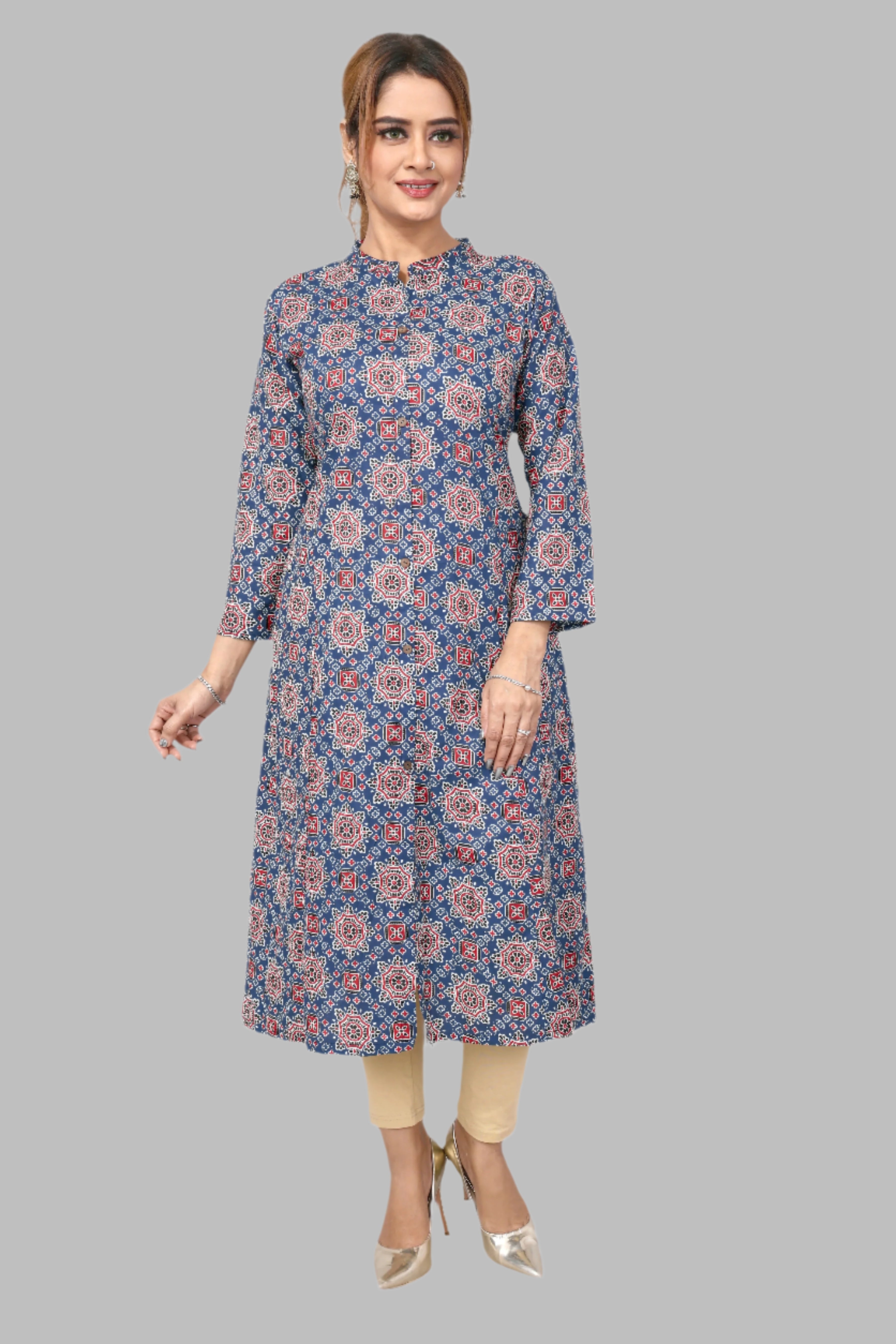 Gray Printed Cotton Kurti