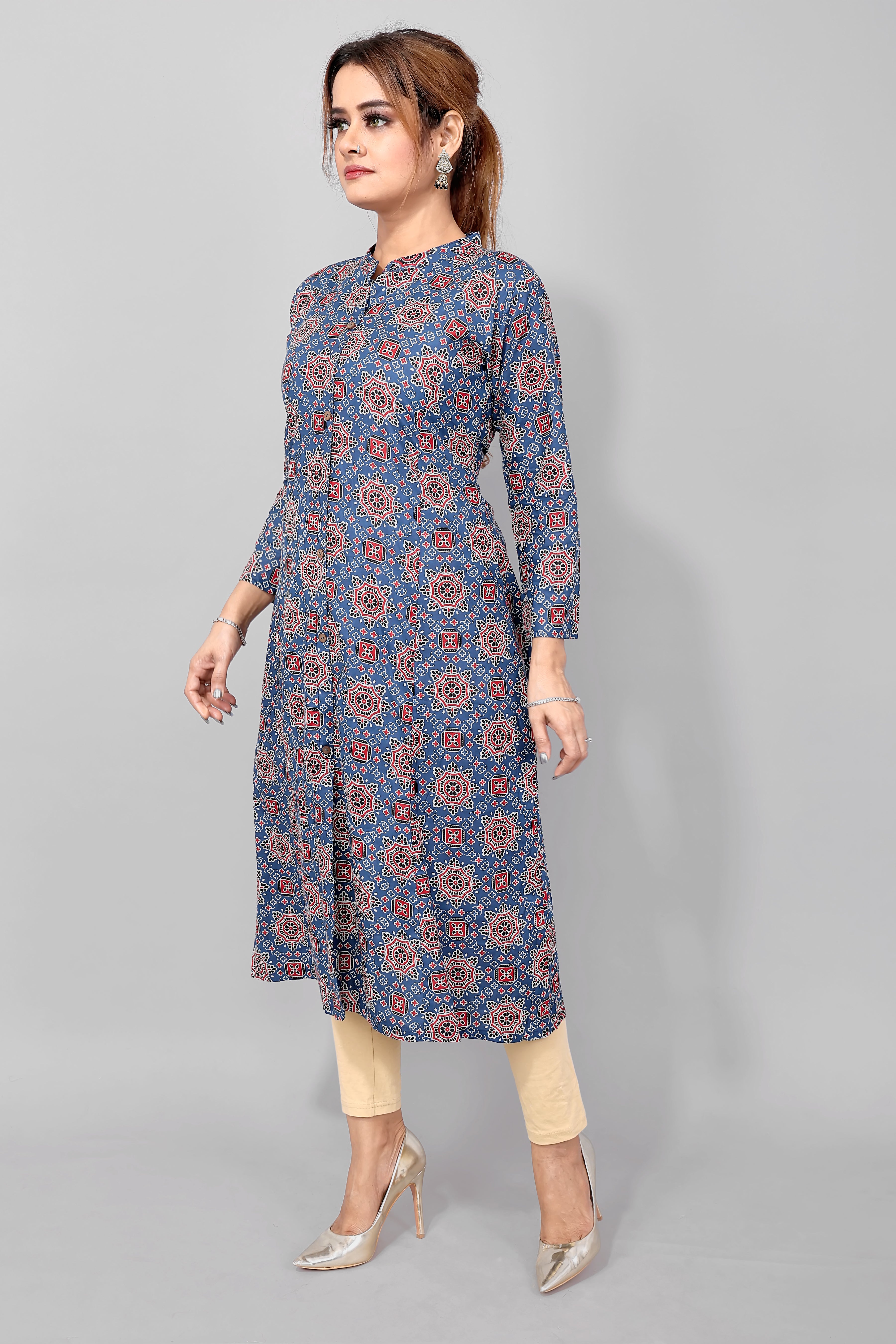 Gray Printed Cotton Kurti