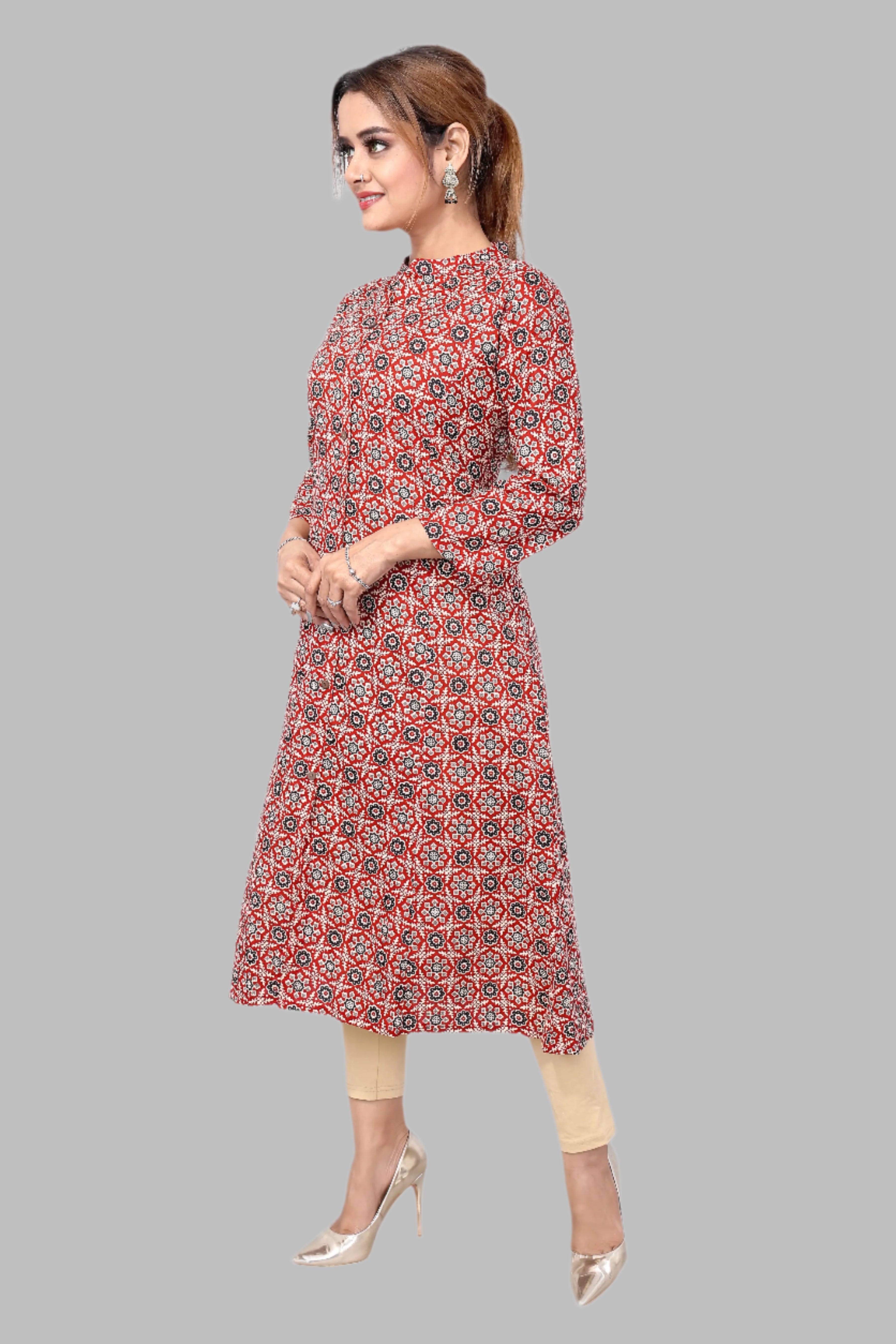 Printed Maroon Long Kurta