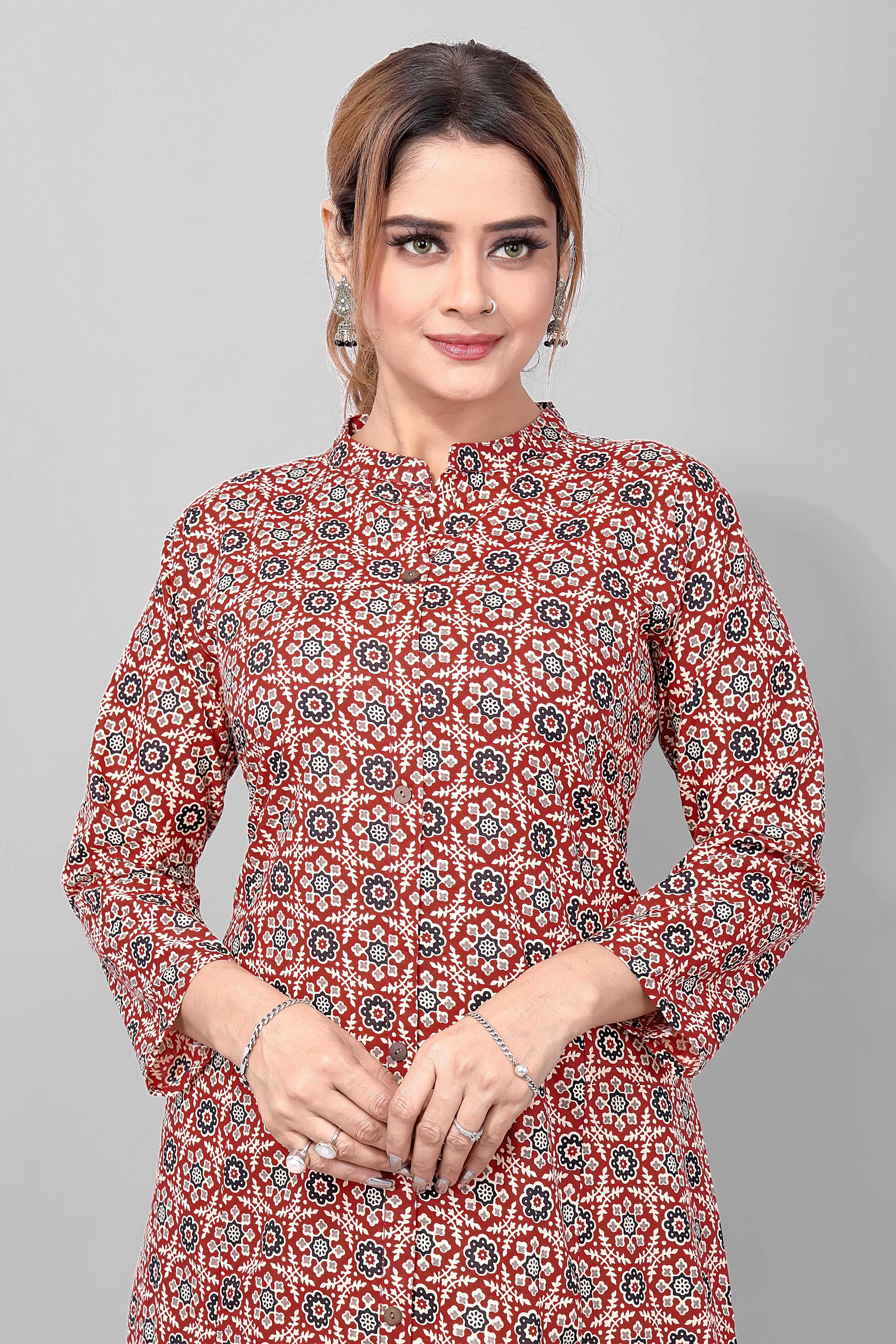 Printed Maroon Long Kurta