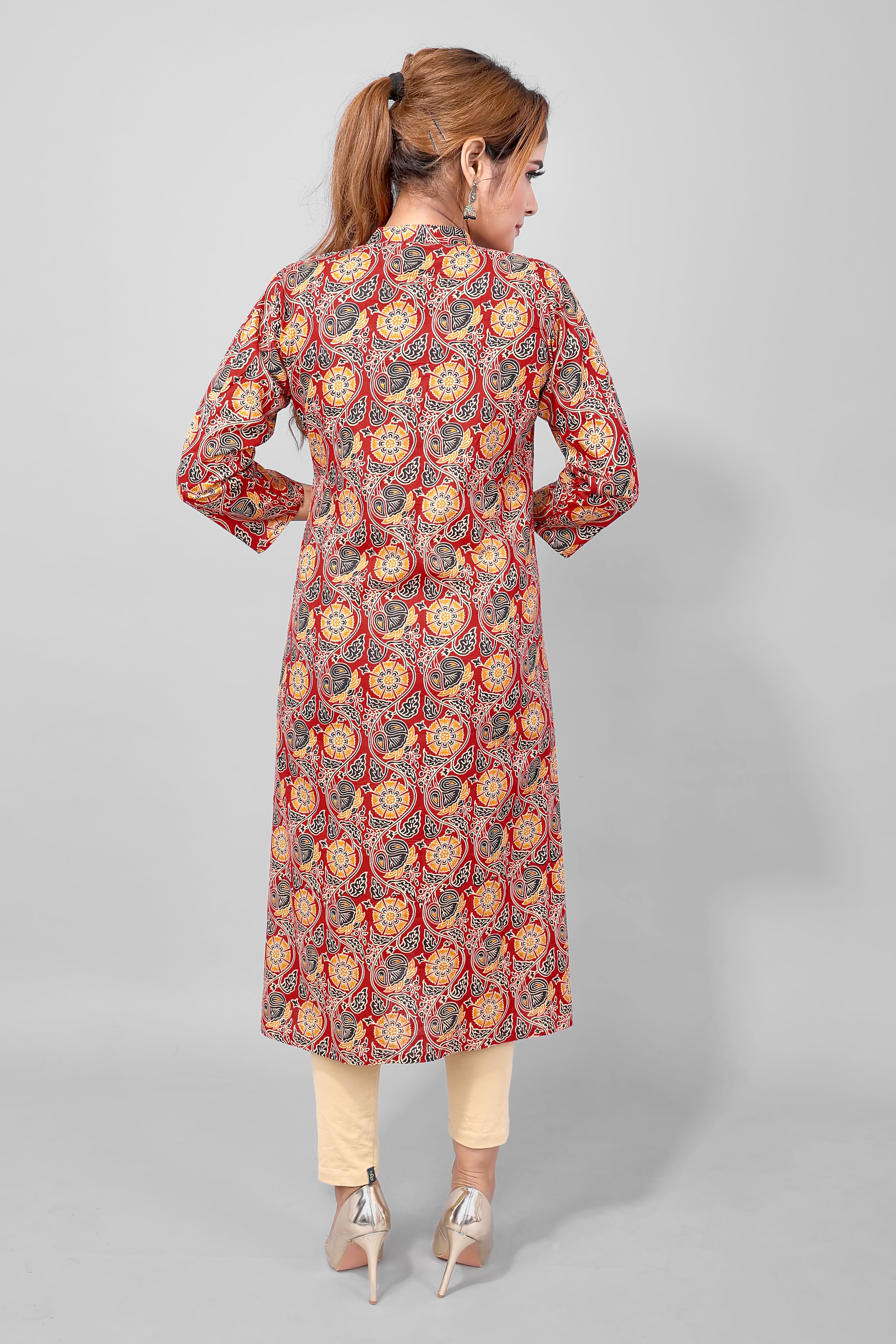 Maroon Cotton Long Kurta