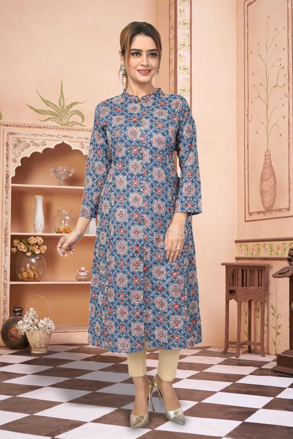 Gray Printed Cotton Kurti