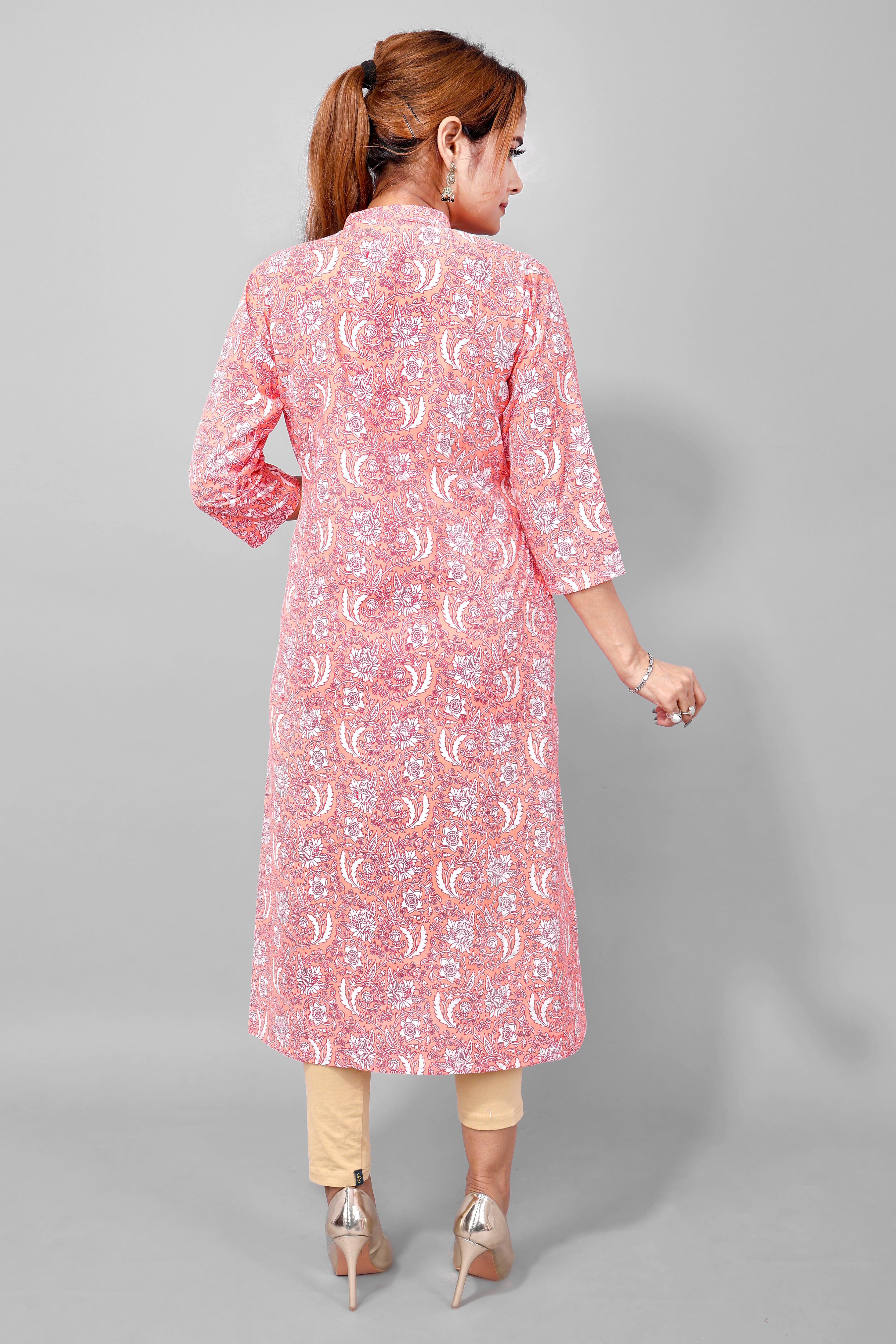 Printed Pink Long Kurta