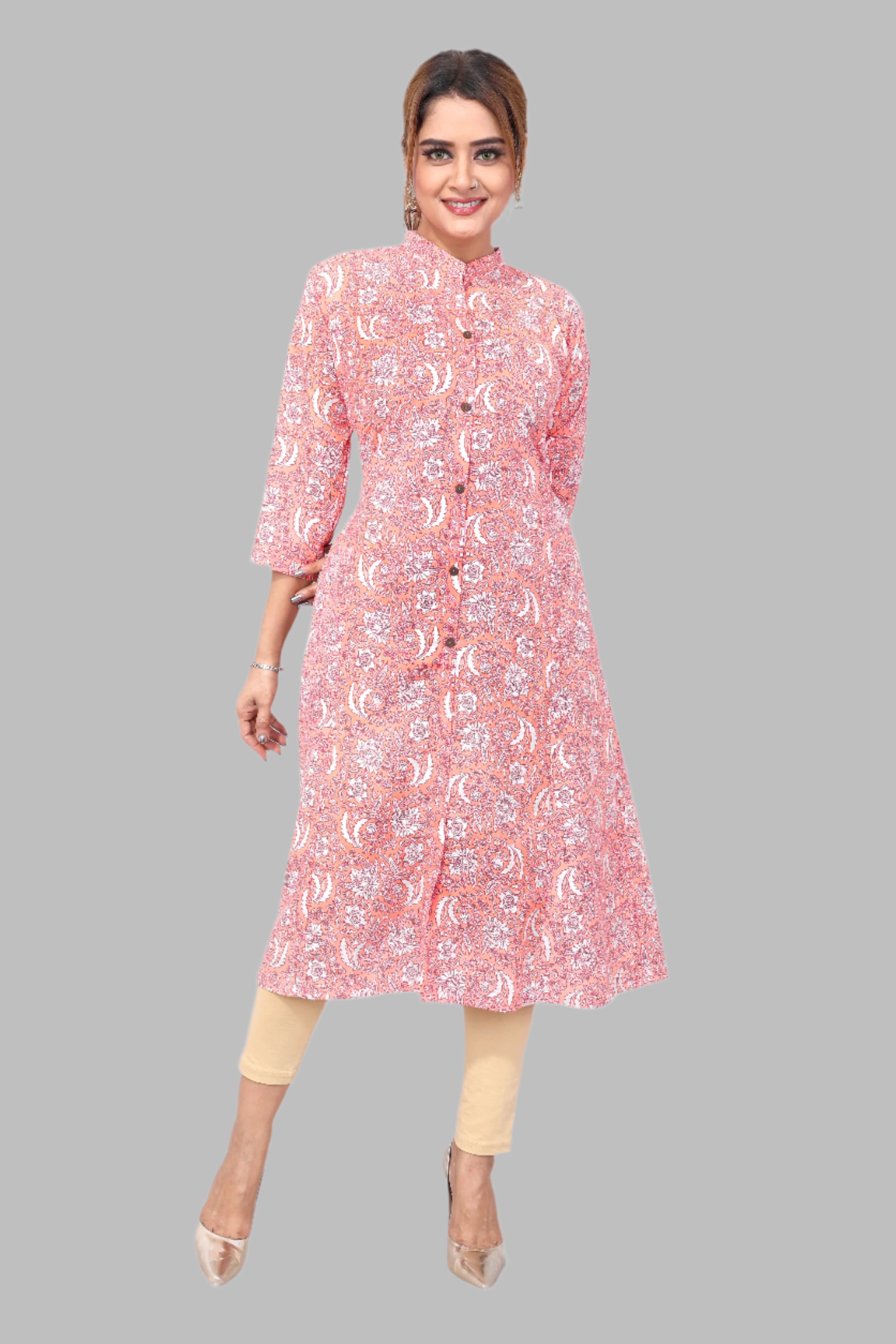 Printed Pink Long Kurta