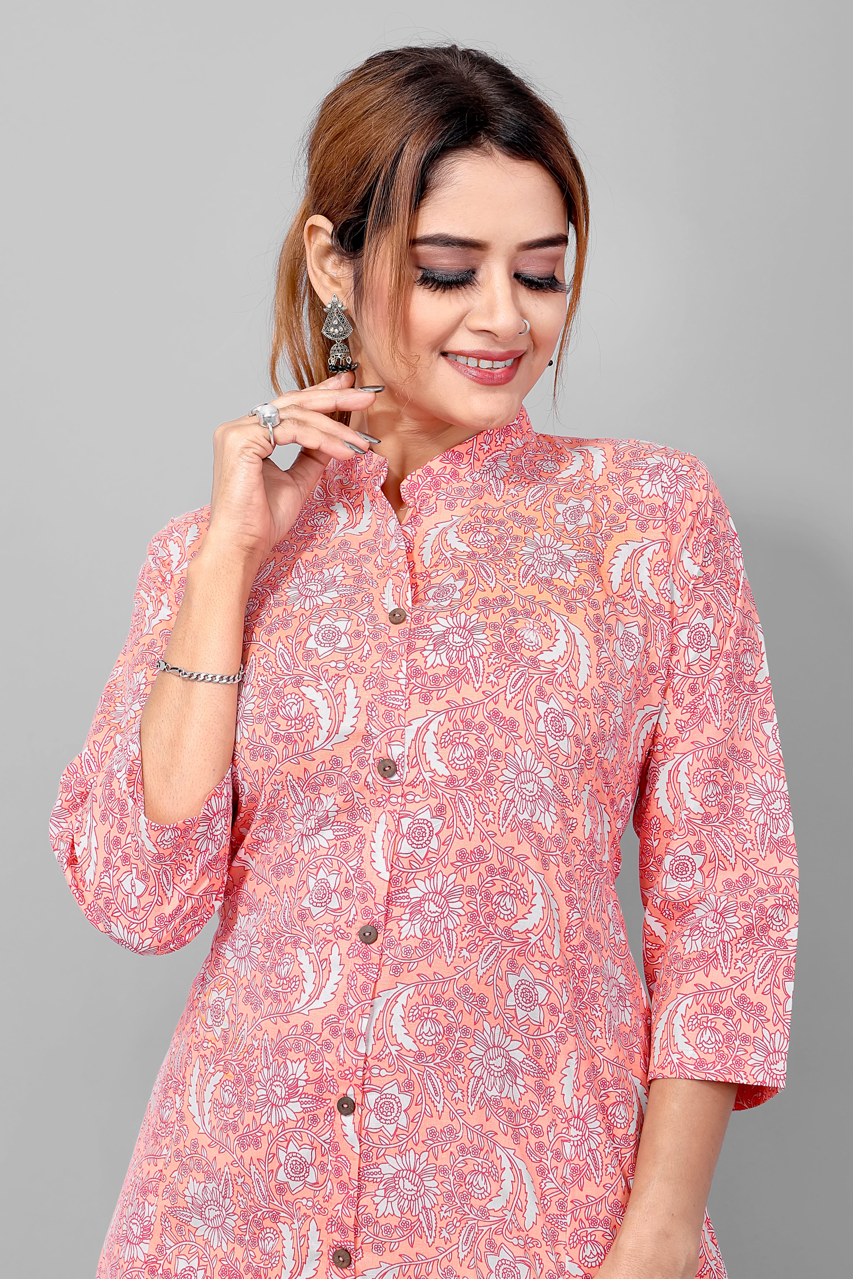 Printed Pink Long Kurta