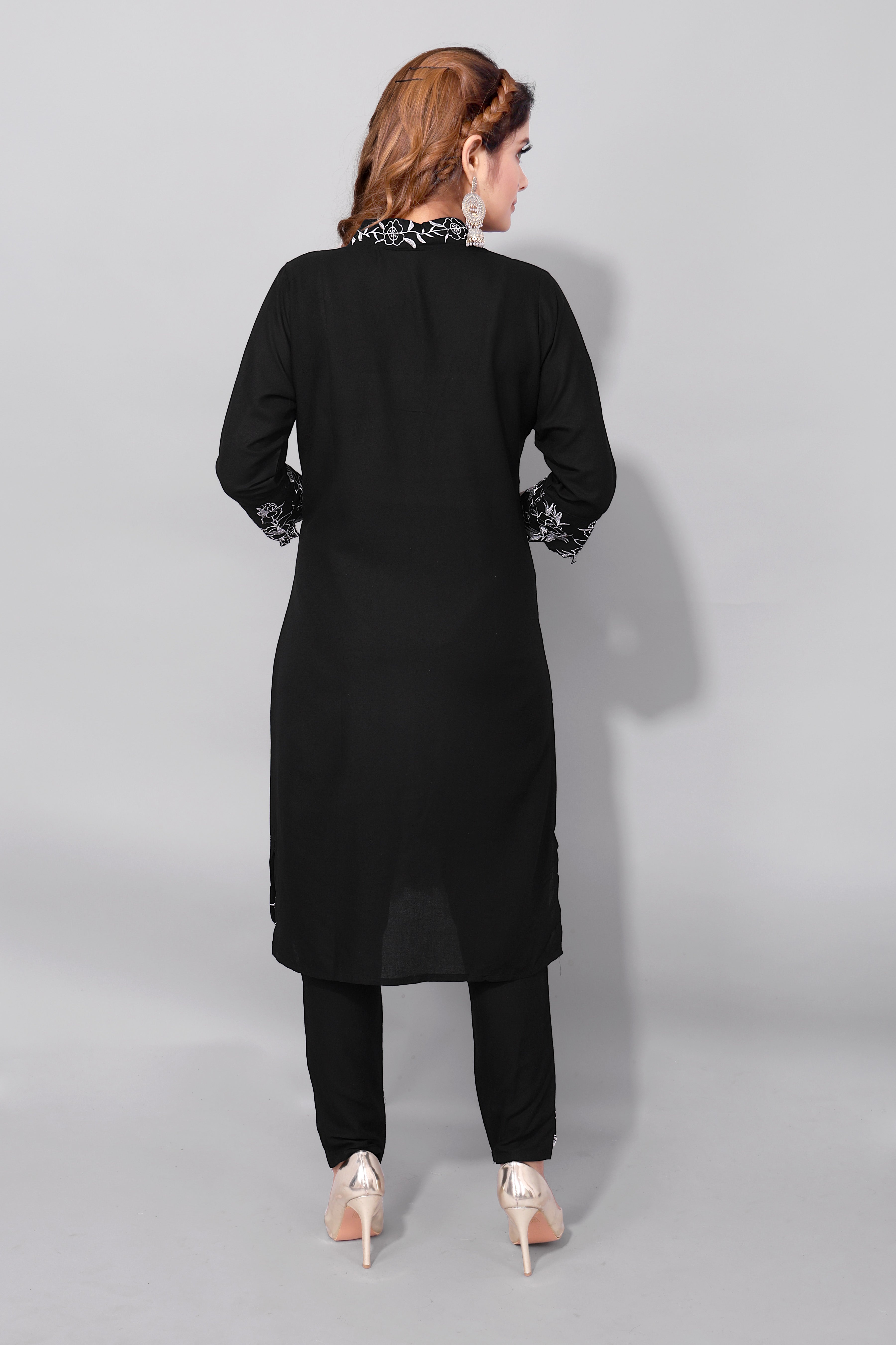 Elegant Soft Rayon with Black Embroidery