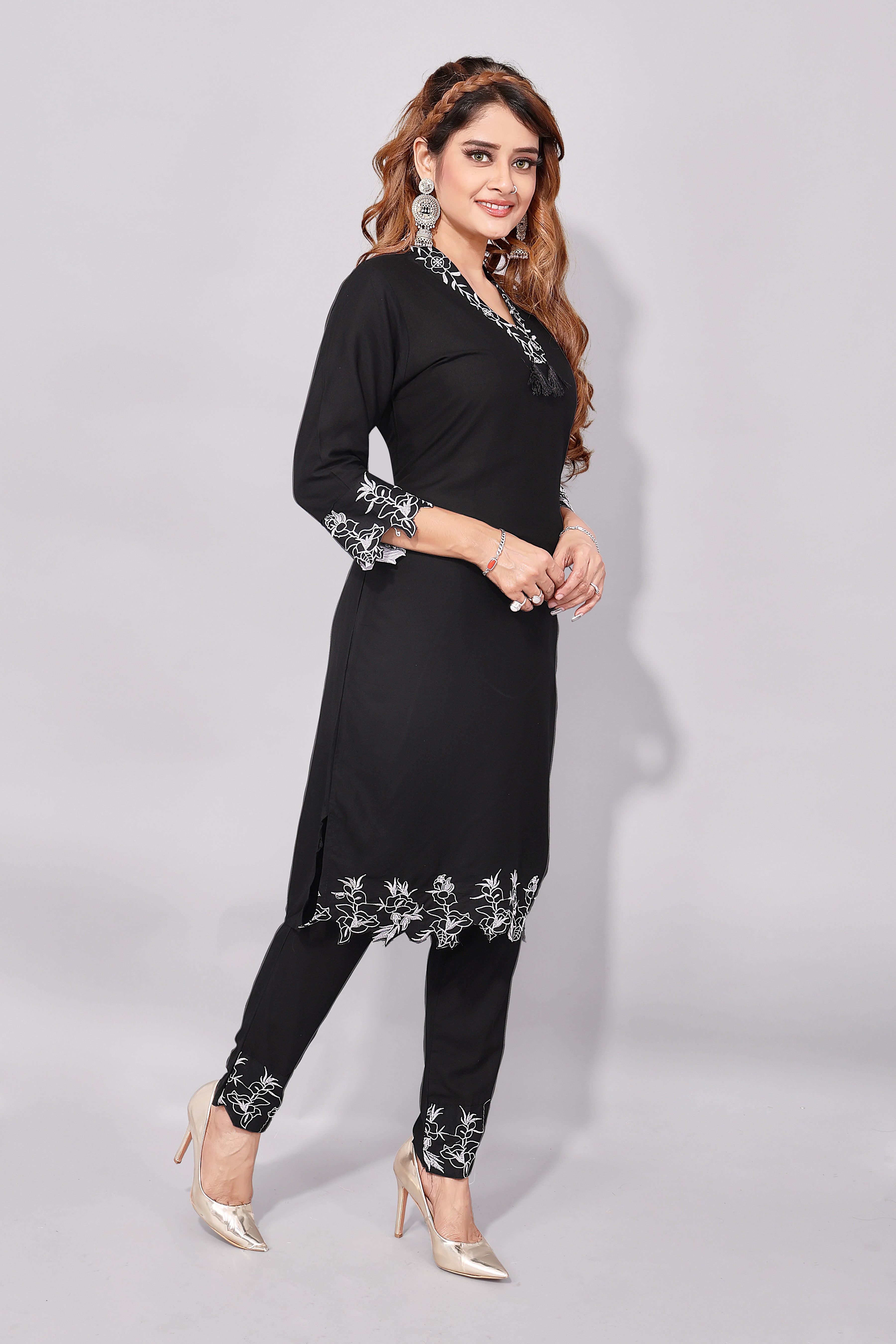 Elegant Soft Rayon with Black Embroidery