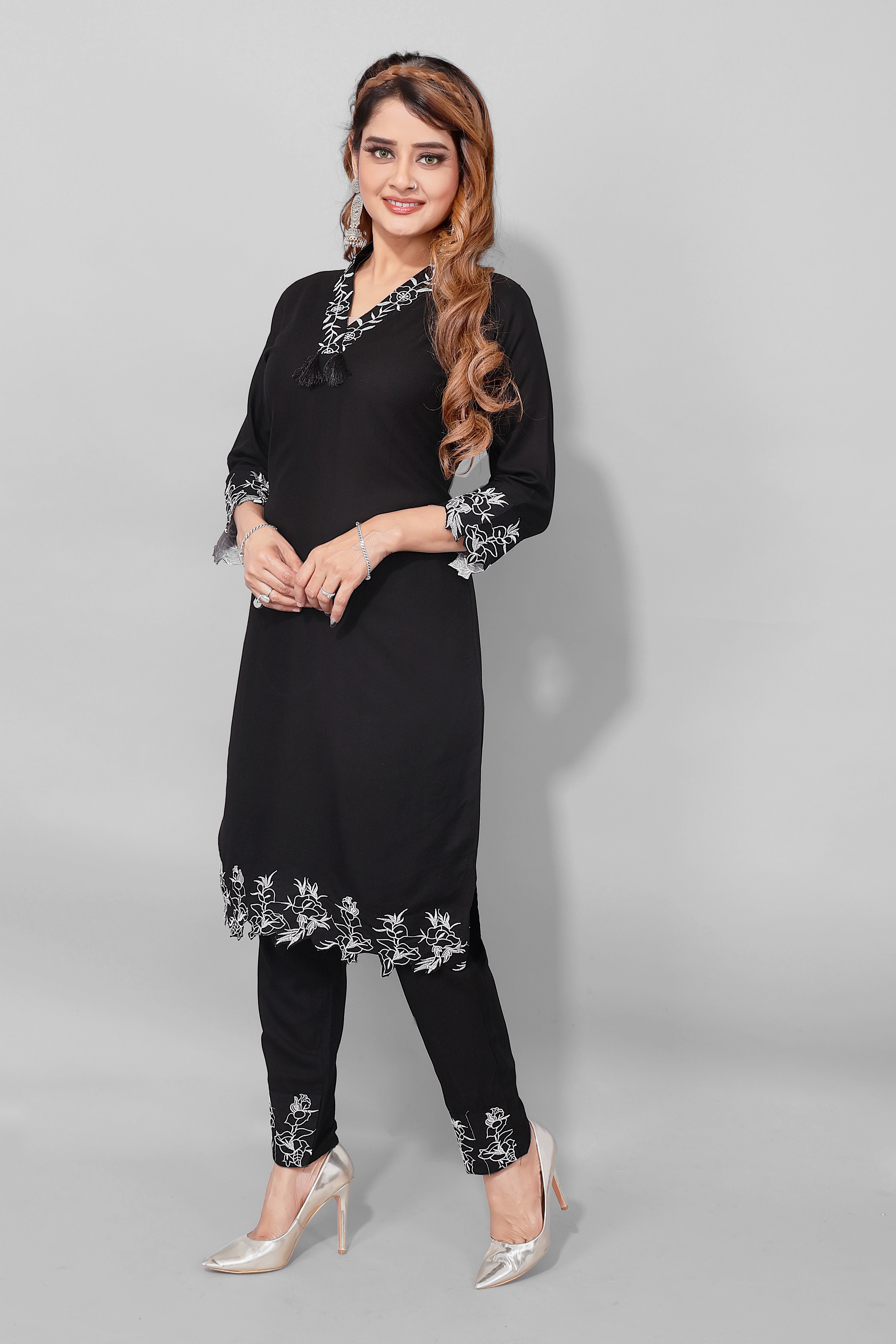 Elegant Soft Rayon with Black Embroidery