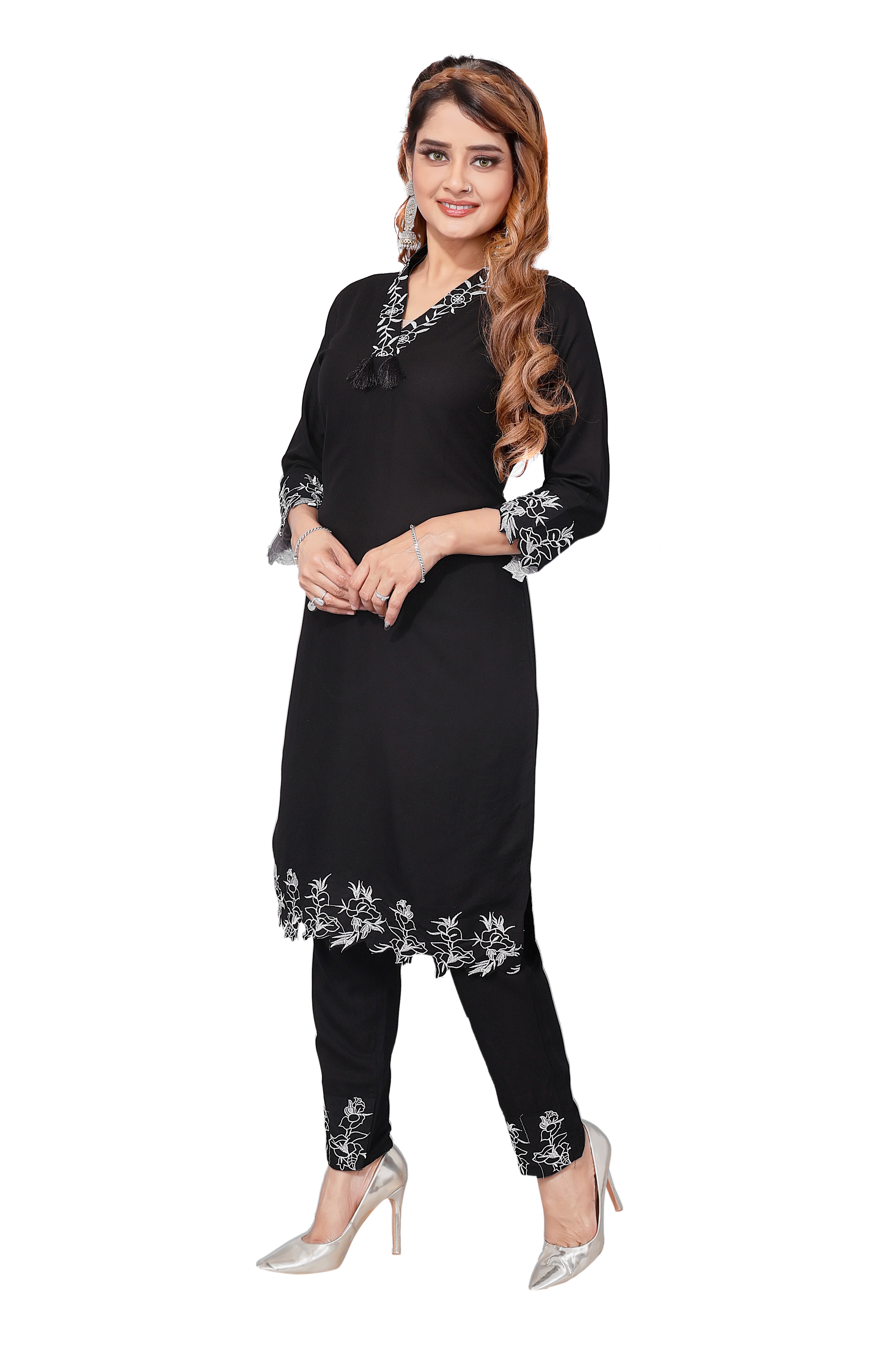 Elegant Soft Rayon with Black Embroidery