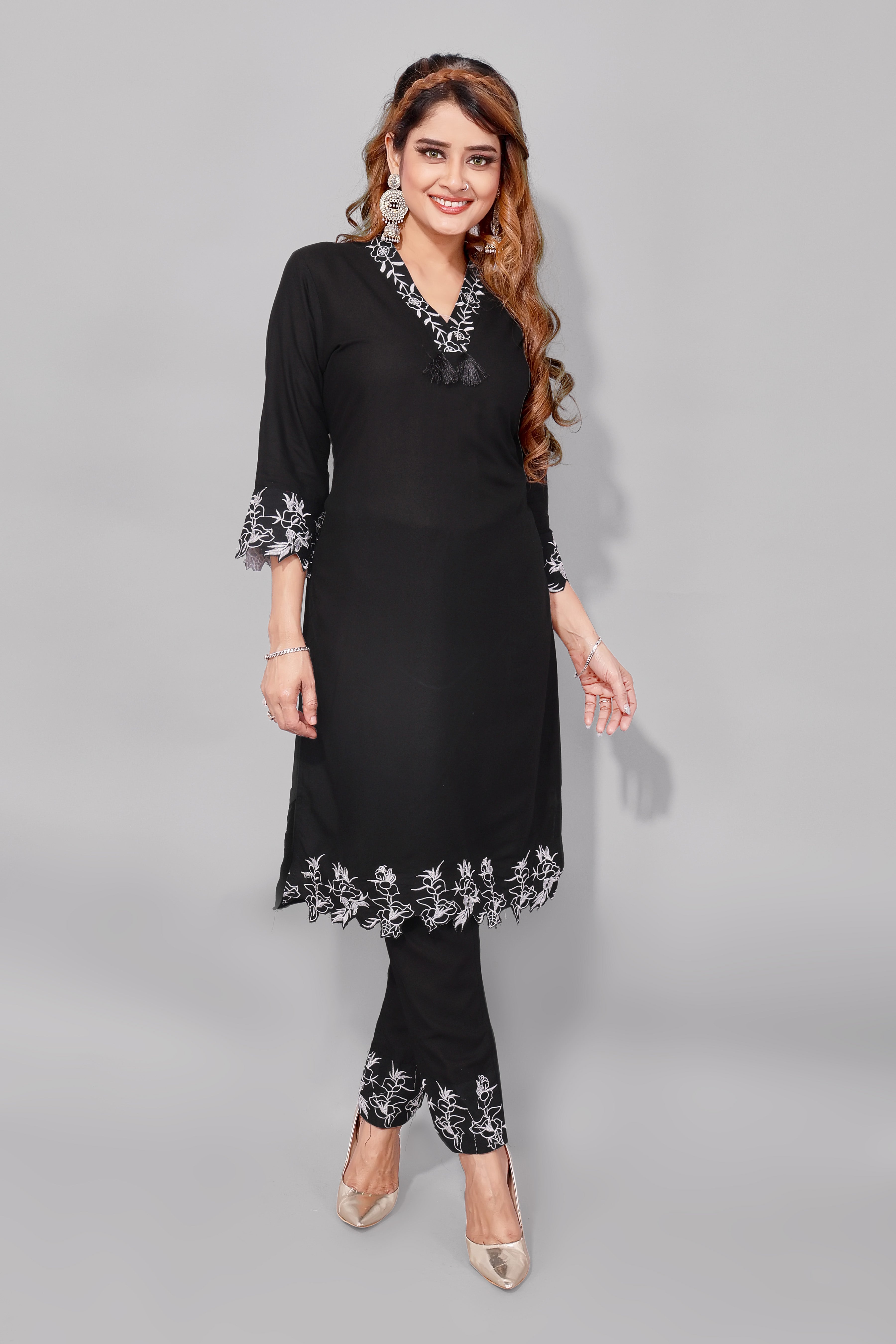Elegant Soft Rayon with Black Embroidery