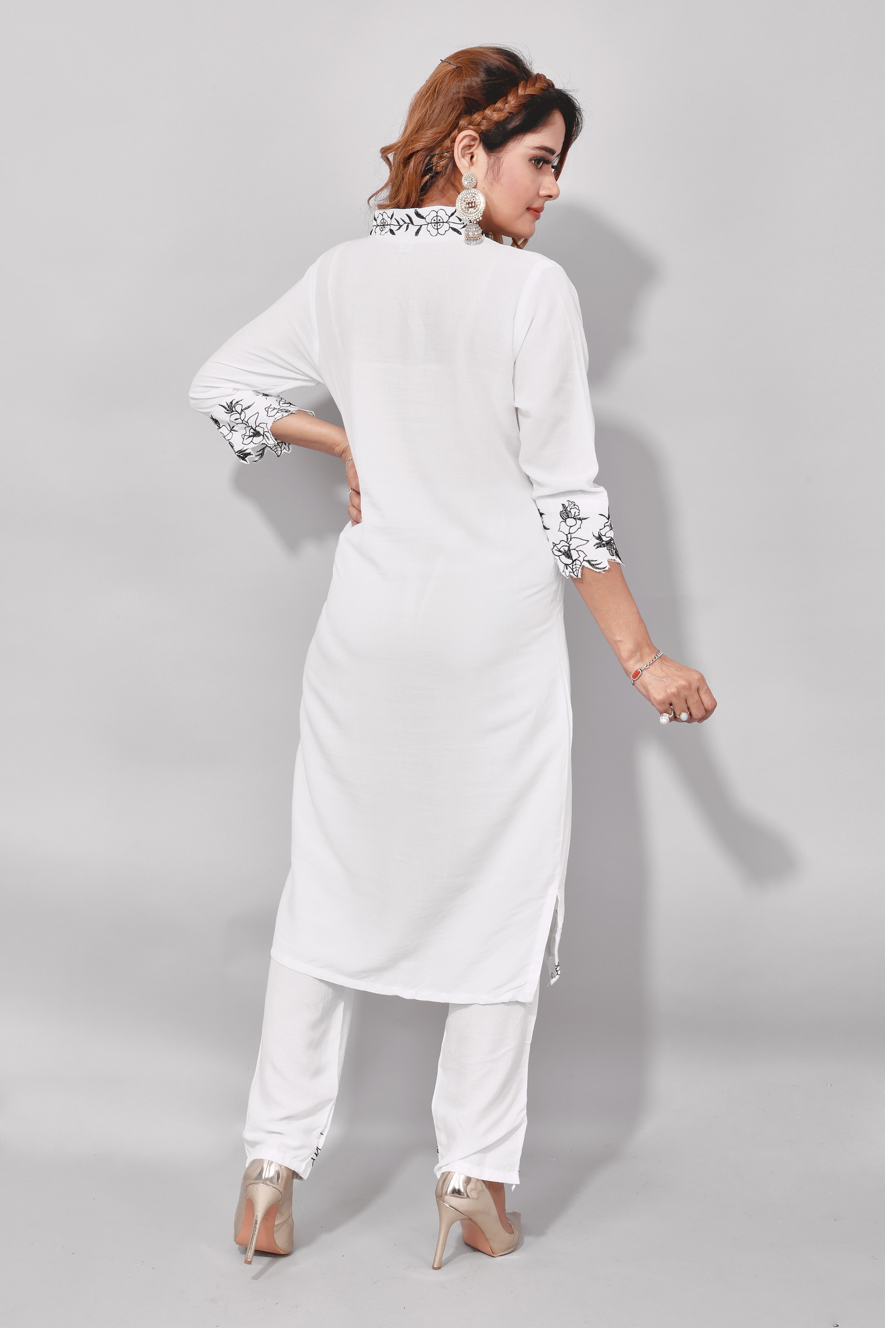 Elegant Soft Rayon with White  Embroidery