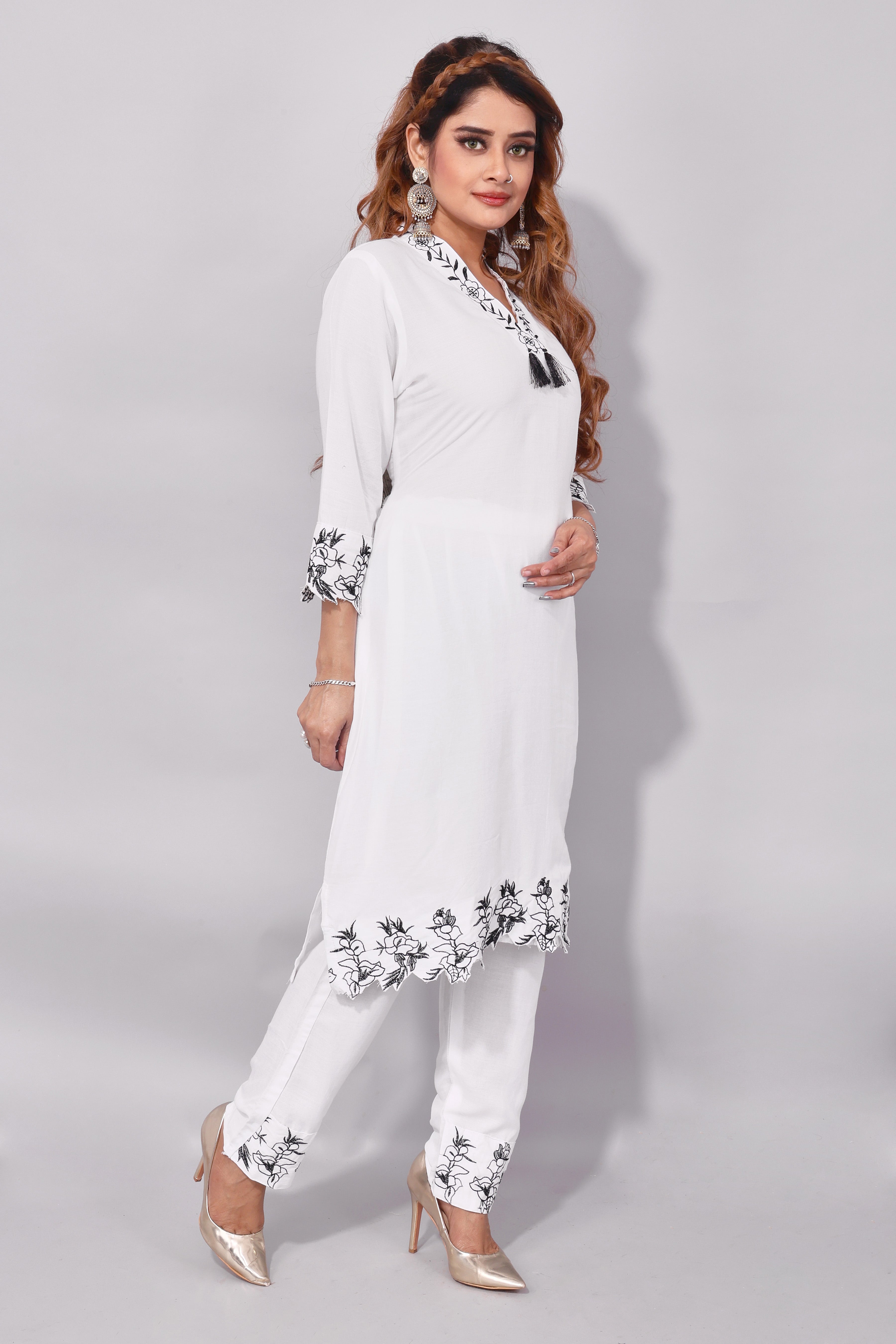 Elegant Soft Rayon with White  Embroidery