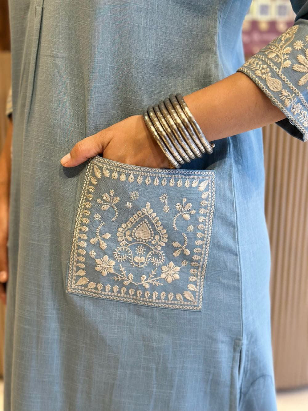 Soft Premium Cotton Fabric with Embroidery Pockets